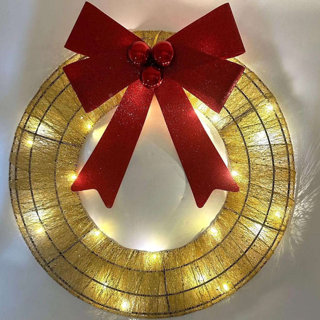 Creative Fashion Christmas Wreath Metal Luminous Wreath Led Warm Light Christmas Decoration Hot-Selling Door Pendant