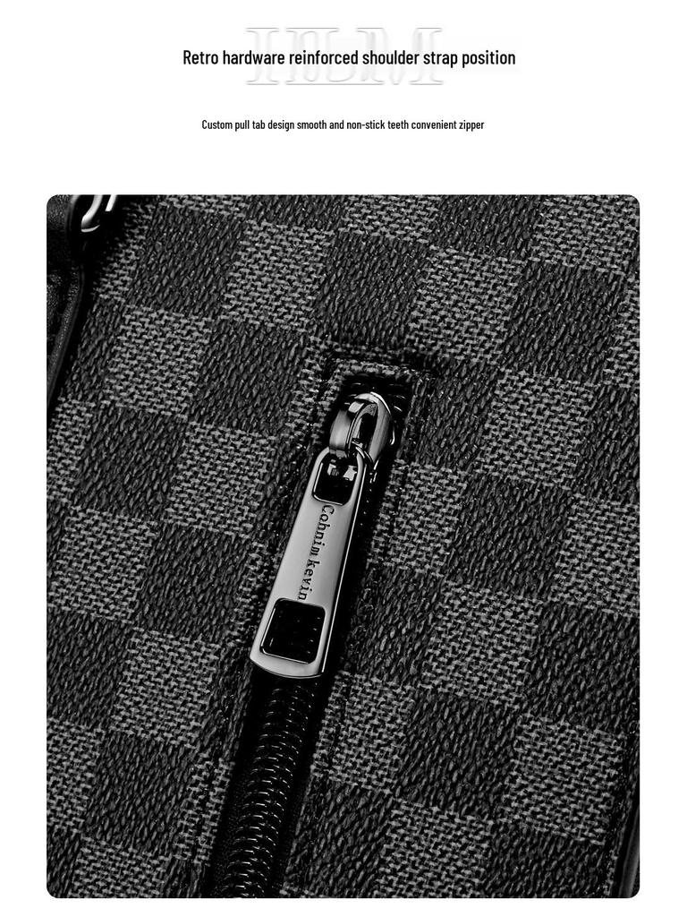 Men's Korean-Style Plaid Business Handbag: Trendy Large-Capacity Shoulder Bag & Briefcase