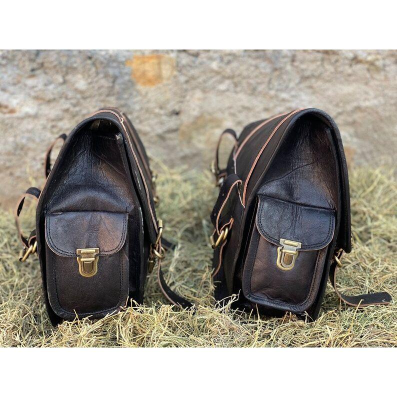 Leder Motorradtasche Schwarzes Taschenset Satteltasche Fahrradtasche Seitengabeltasche Tasche Bestes Geschenk für Männer