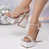 Women Sandals Crystal Rhinestone Open Toe Chunky High Heels Platform Sexy Party Nightclub Prom Ladies Shoes