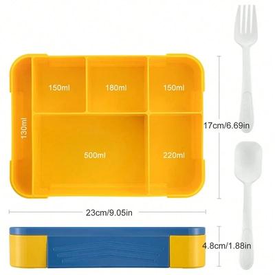 1330ML Bento Lunch Box Kids Adults Toddlers 6 Compartments W/TablewareSauce Pots Colorful Design Meal Prep Container Convenient