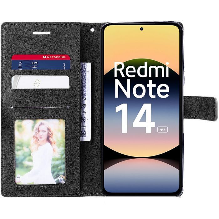 Hülle - E.F.Connection - für Xiaomi Redmi Note 14 5G - Stoßfest - Flexibel - Magnetverschluss - mit 2 gehärteten Gläsern