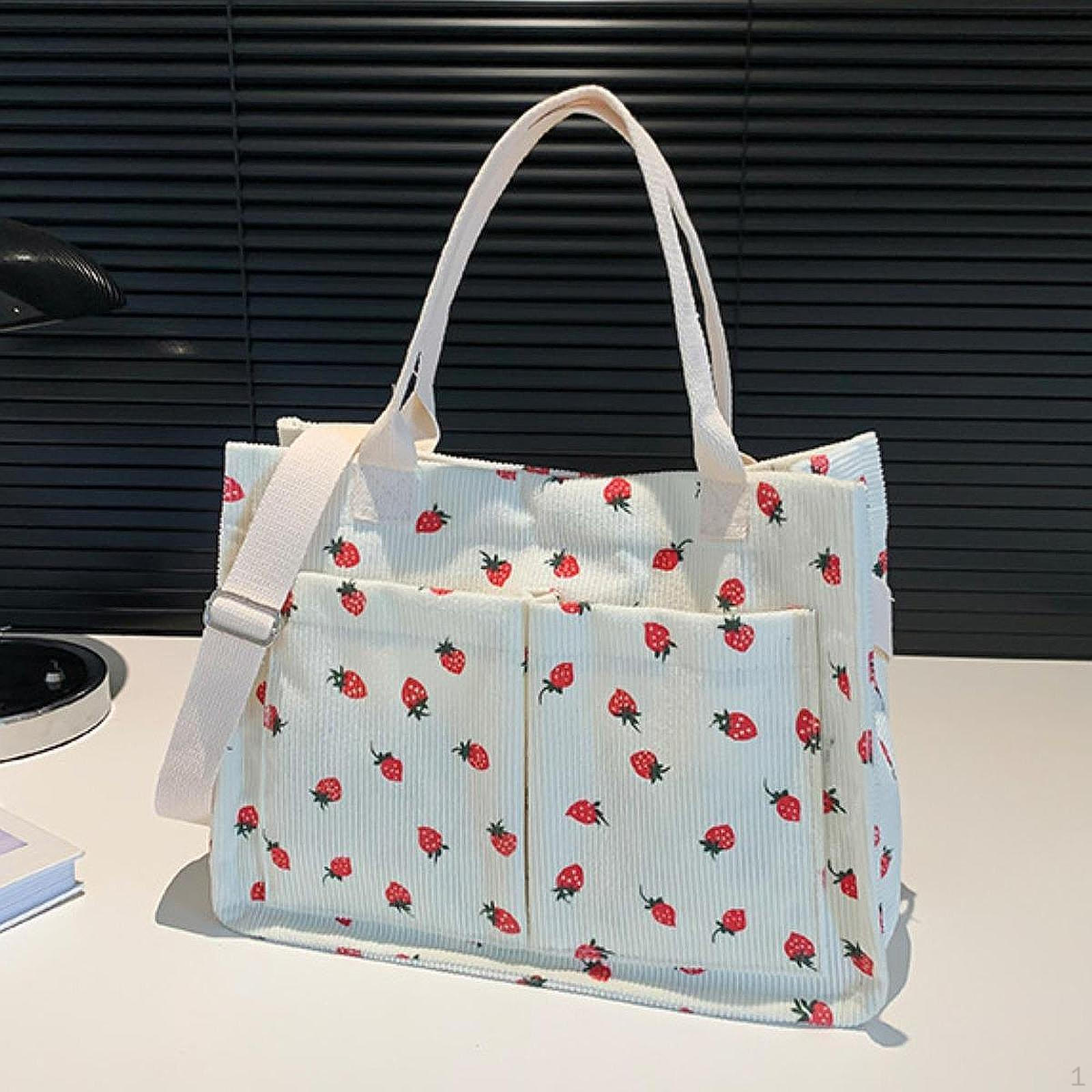 

Милая и повседневная сумка-тоут с клубничным принтом для покупок белый