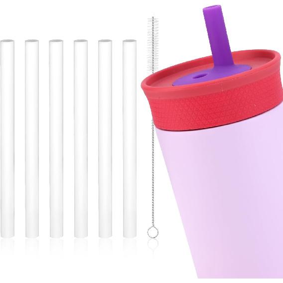 6pcs Replacement Straws for Owala Kids 12 OZ Stainless Steel Tumbler, Reble Plastic Cup Lid White Straight Drinking Water Bottle Straws Compatible