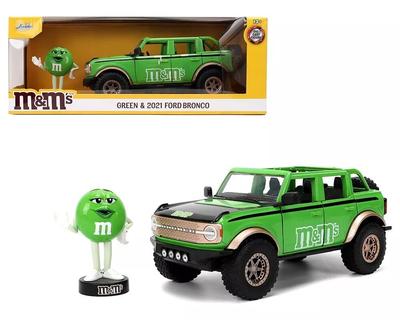 1:24 M&M'S 2021 Ford Bronco Green Diecast Model with Figure, Collectible Character Car [Parallel Import]