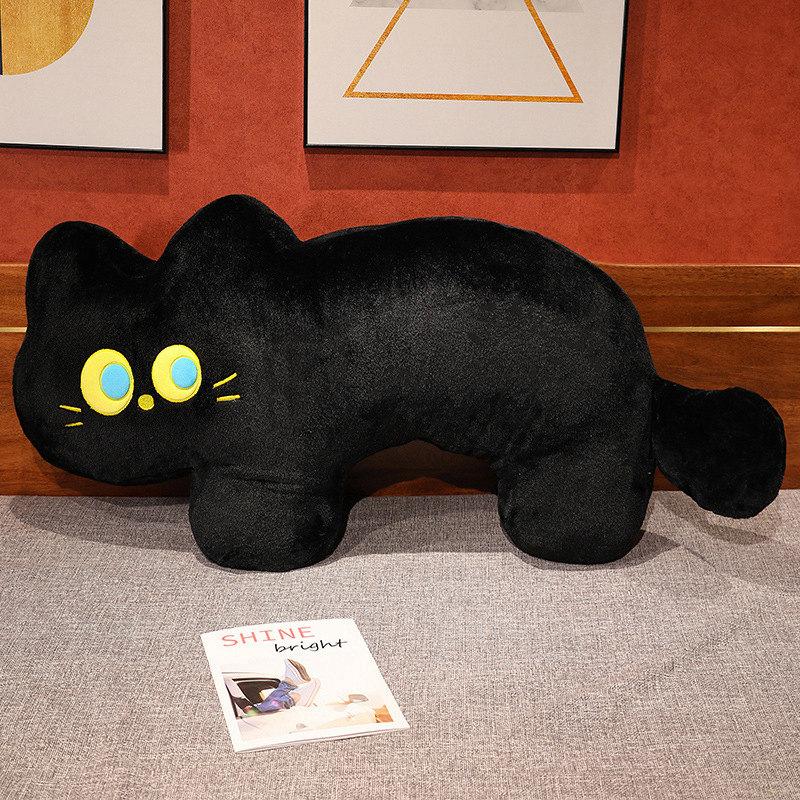 40/80cm Cartoon Big Eyes Black Cat Long Doll Plush Toy Fluffy Cuddly Sleeping Pillow Hug Plushie Gift for Children Girls