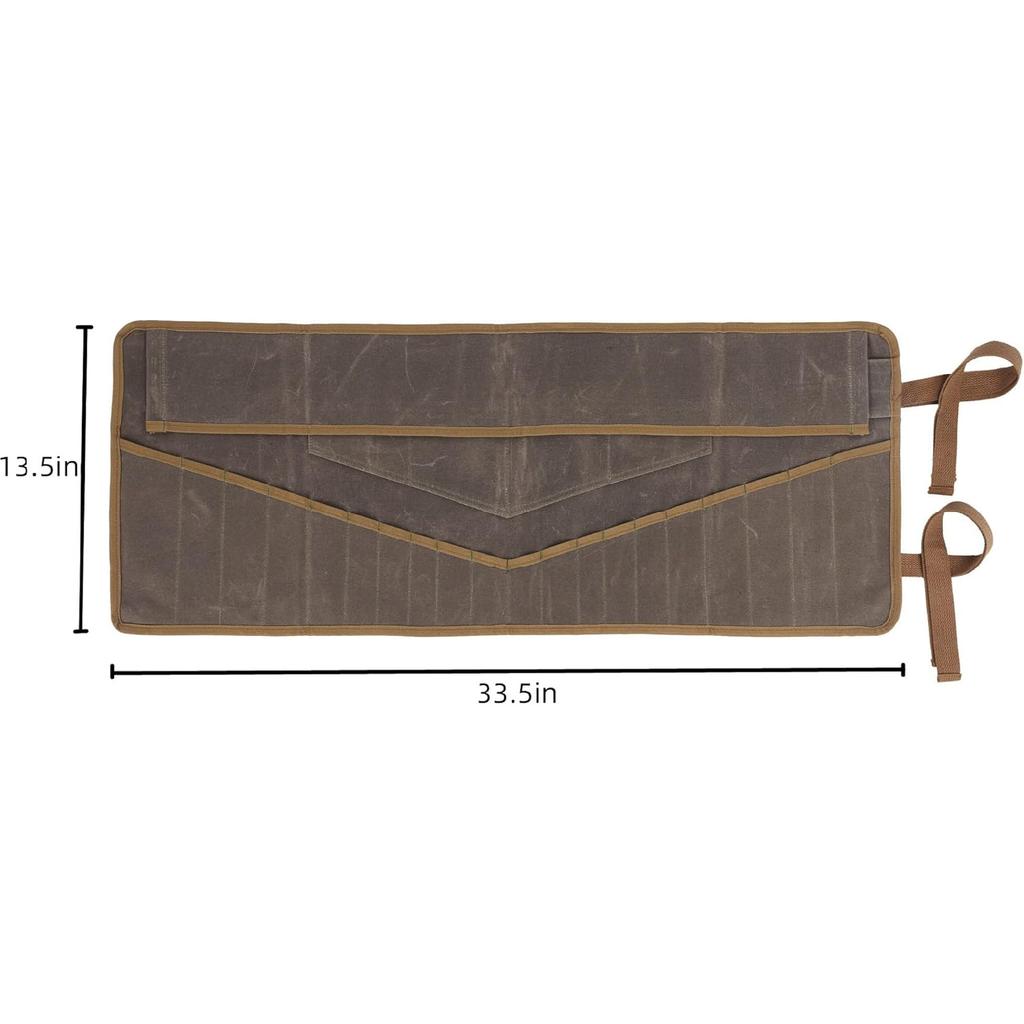 Denifiter Wrench Roll Up Pouch, Heavy Duty Waxed Canvas Tool Roll Bag Tool Organizer Bag With 20+4 Pockets (Brown)