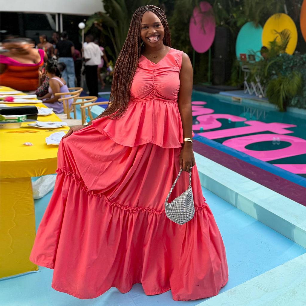 European and American Summer New African Sweet Wind V-neck Sleeveless Waist Ruffle Edge Dress