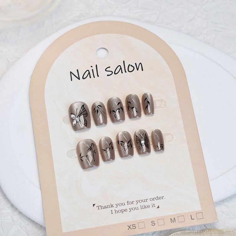 30Pcs Chinese Style Butterfly Cat'S Eye False Nails Wearable Xs/S/M Fake Nails Press On Nails Tip Nail Art Nail Salon