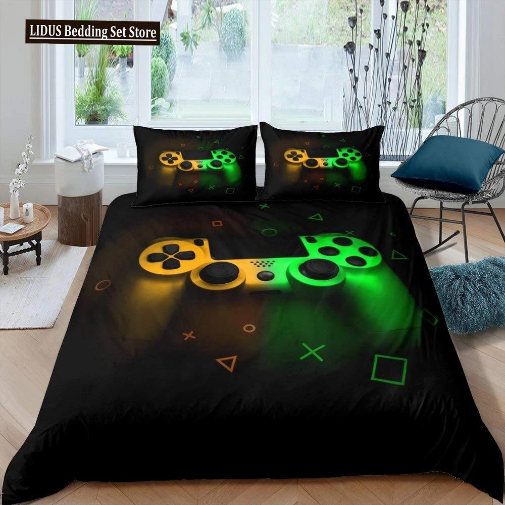 Gaming Duvet Cover Set King Size Gamer Comforter Cover Set Video Game Boys Teens Kids Gamepad Game Controller 3pcs Bedding Set