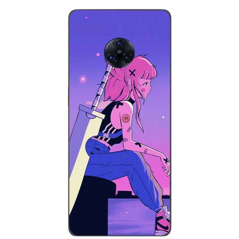 Vaporwave Glitch Neon Anime Girl Phone Case For VIVO Y95 Y93 Y31 Y20 V19 V17 V15 Pro X60 NEX Soft Black Phone Cover