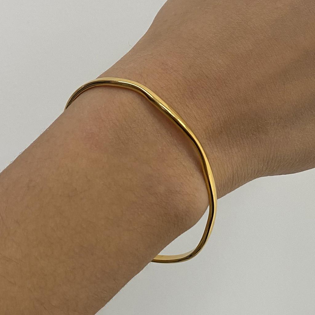 Waterproof Stainless Steel Simple Stacking Cuff Bracelet 18K Gold Plated Trend Fashion Unisex Jewelry Men Women