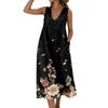 Sleeveless V Neck Midi Dress with Leaf Pattern Print Loose Fit Casual Style Lightweight Fabric