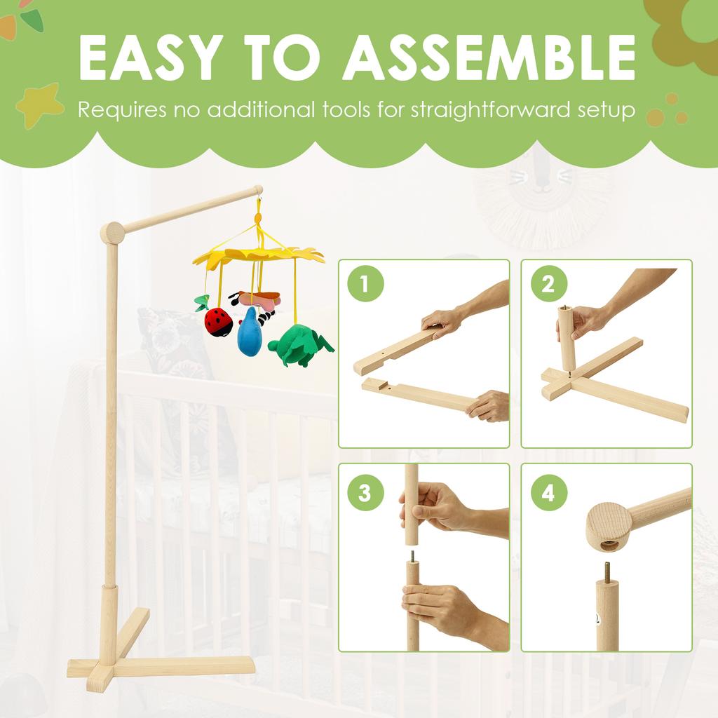 1 Pc Wooden Floor Standing Crib Mobile Arm 153.5 Cm Crib Mobile Bed Bell Wooden Bracket for Hanging Bed Bell and Baby Bed Toys