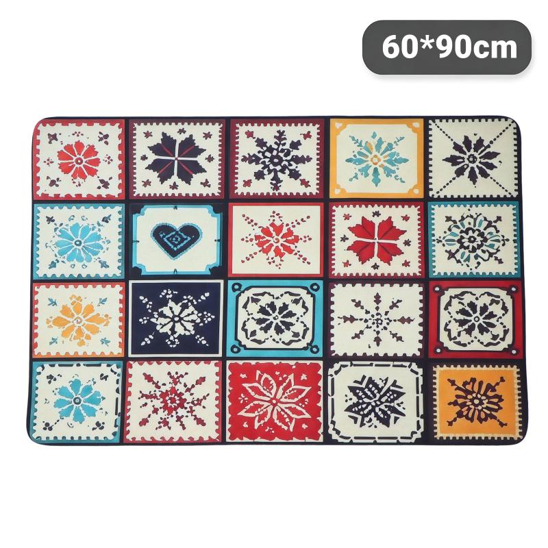 Bohemian Tile Pattern Non Slip Kitchen Drying Mat Water Resistant Countertop Dish Draining Pad for Small Cafe Use