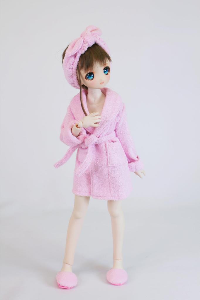 [Petite Marie] 13 MDD Compatible Bathrobe, Slippers, Hair Band 3-piece Set Pink Nightgown Loungewear After Bath Gown Pajamas 40cm Doll BJD Doll