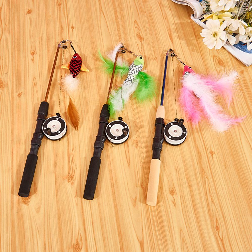 Retractable Cat Toy Fish Type Telescopic Feathers Funny Cat Stick Toys Pet Toy for Kitten Cat Rods Simulation Fishing Rod
