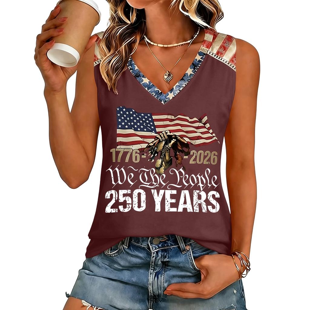 Women’s V Neck Sleeveless Casual Independence Day Butterfly Print Top Patriotic Holiday Tank Shirt for Summer Outings
