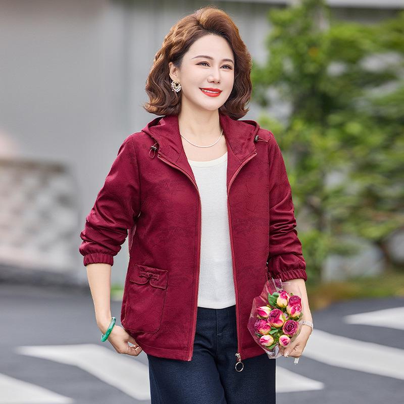 2026 Spring Printed Casual Loose Lapel Zipper Jacket for Middle-Aged and Elderly Women