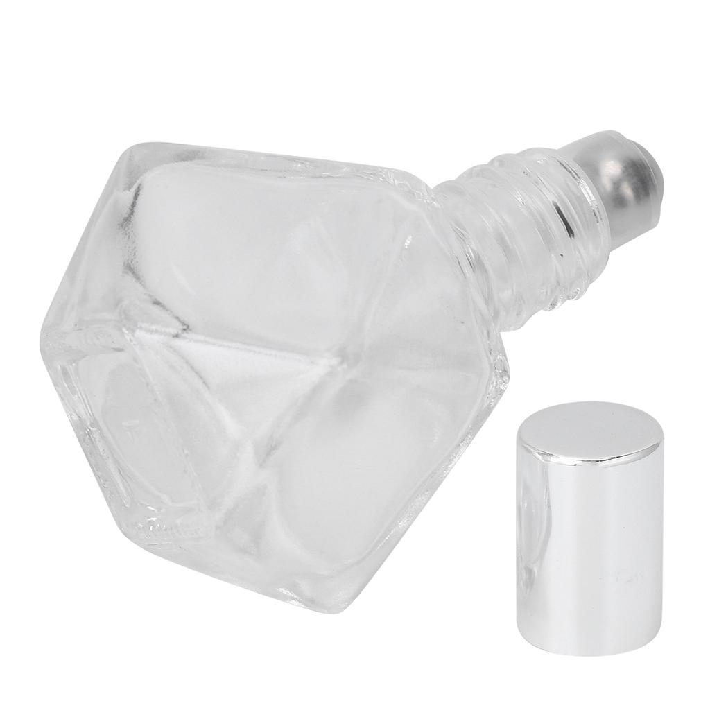 Roll On Refillable Perfume Bottle Empty Glass Aromatherapy Essential Oil Roller Bottles 8ml(Silver Cover Steel Beads )
