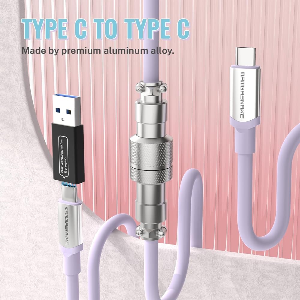 ATTACK SHARK C04-C Keyboard Cable Type-C to Type C, TPU Spring Mechanical Keyboard Cable, Custom ...