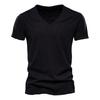 T-shirt da uomo con scollo a V, maniche corte, texture morbida, tinta unita, semplice maglione top, streetwear