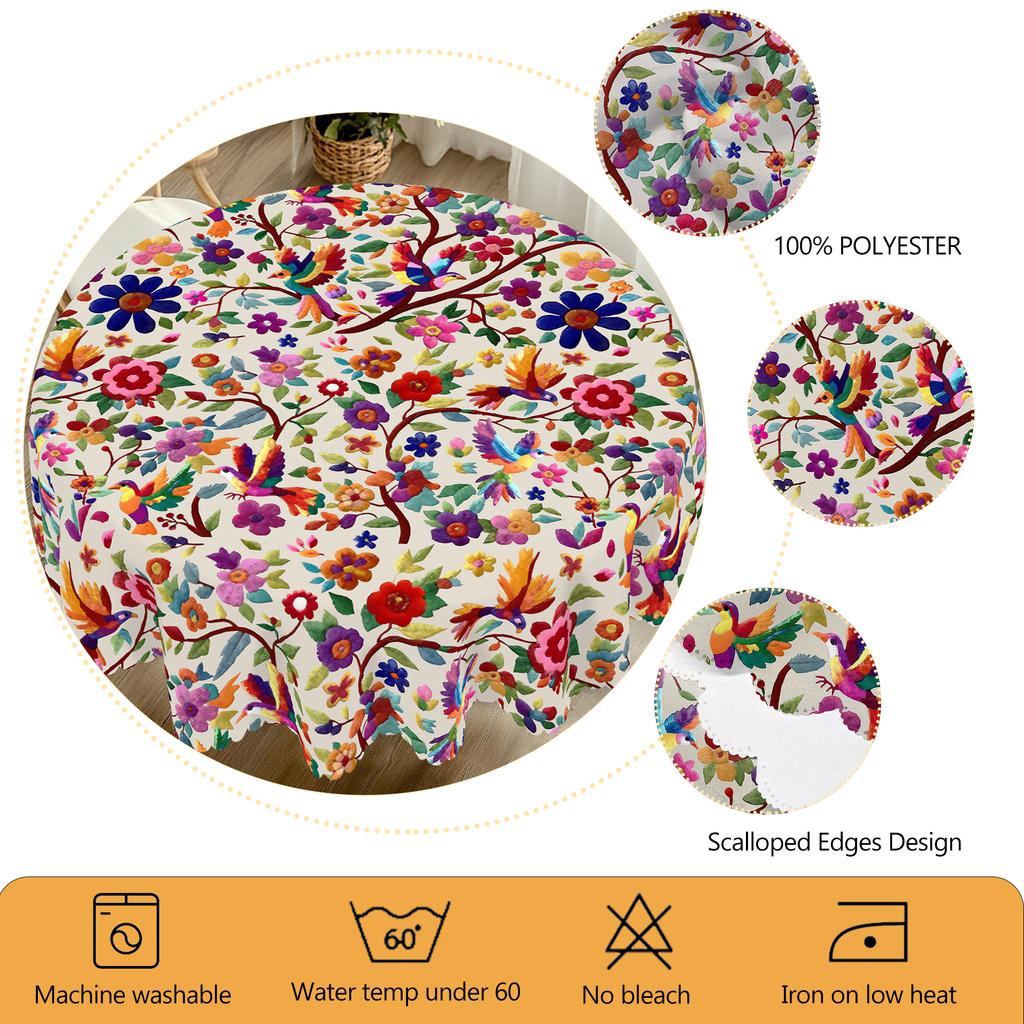 1 Piece Of Mexican-Style Tablecloth, Cinco De Mayo Party Decoration, Mexican Cinco De Mayo Decorative Tablecloth With Bright And Colorful Floral And B