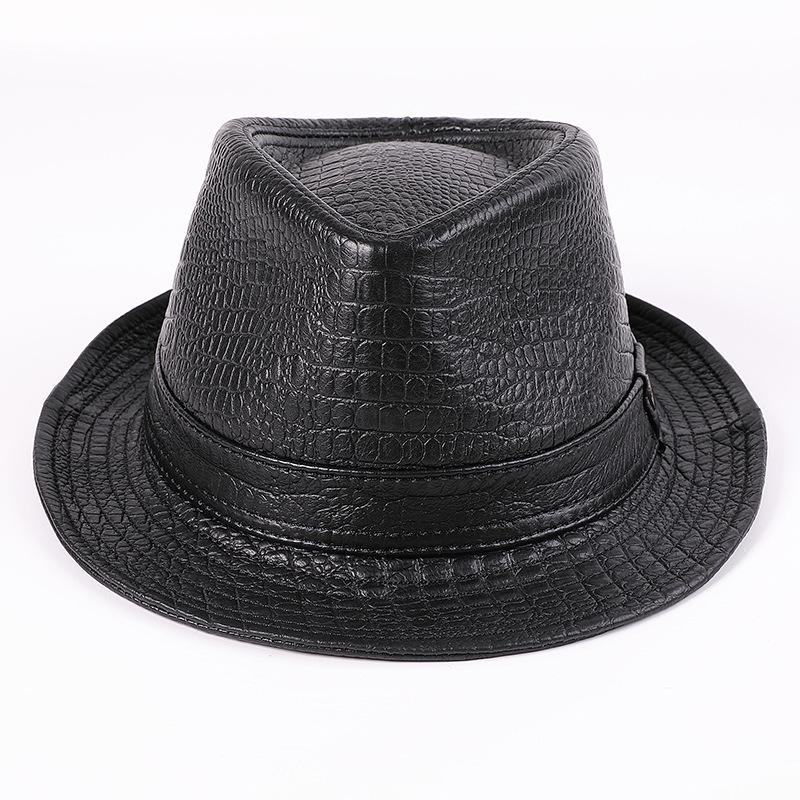 Men's Cowhide Fedora Hat - Autumn/Winter Retro Leather Gentleman's Jazz Cap for Middle-Aged & Elderly