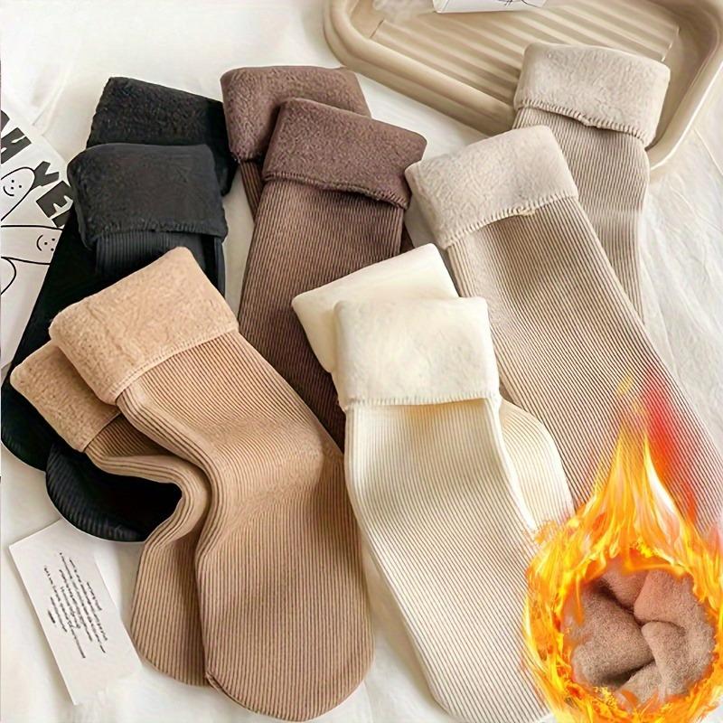 Women'S Plus Size Knee-Length Socks - Polyester Knit Fabric, Fleece-Lined, Solid Color, Warm