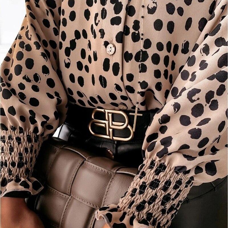 Podzimní Vintage halenka s dlouhým rukávem Dámské Běžné Košile větších velikostí Košile s knoflíky Ženy Puntíkatý potisk Dámské topy a halenky 12256