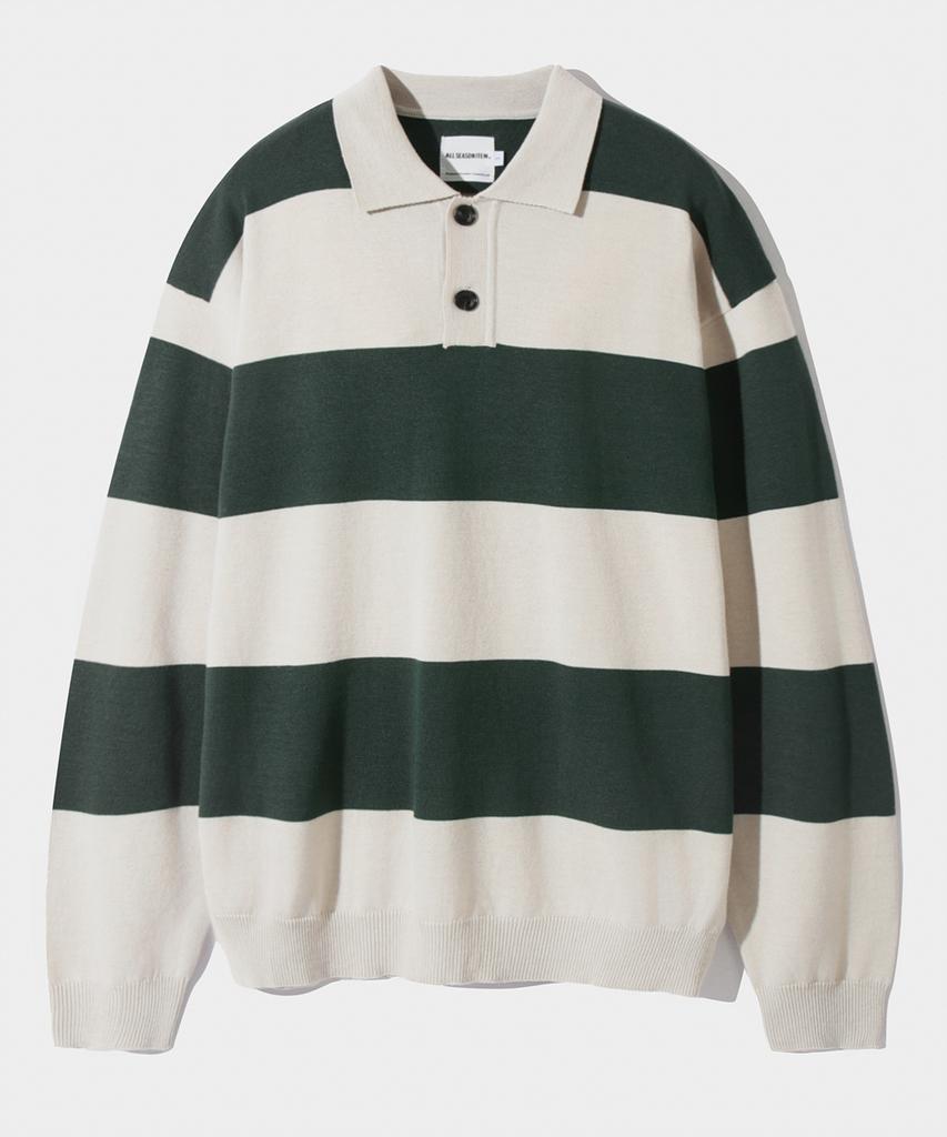 Dimiteulibeullaeg Asi Striped Rugby Long Sleeve Knit T-Shirt_Green