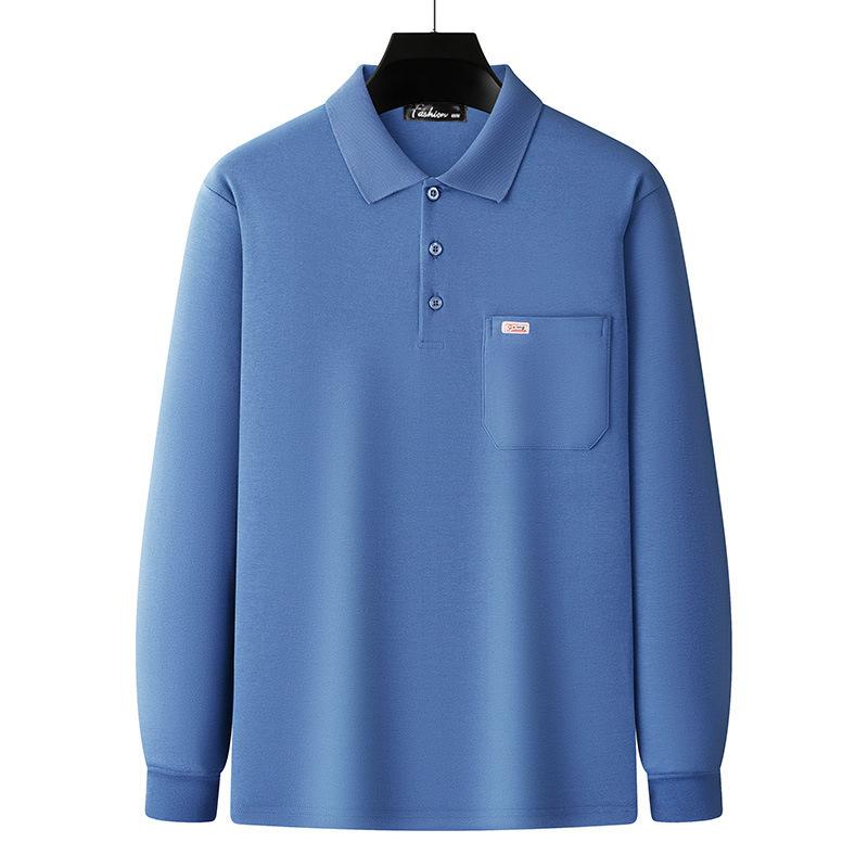 Pánské tričko s dlouhým rukávem pro tátu Jarní a podzimní oblečení Středního věku Ležérní Polokošile Bavlna Klopa Oblečení Nadměrná velikost