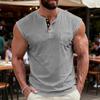 Ärmelloses Henley-Hemd für Herren mit Knopfleiste, Rundhalsausschnitt, lässig, Muskelpassform, mit Brusttasche für Sommerliche Outdoor-Aktivitäten