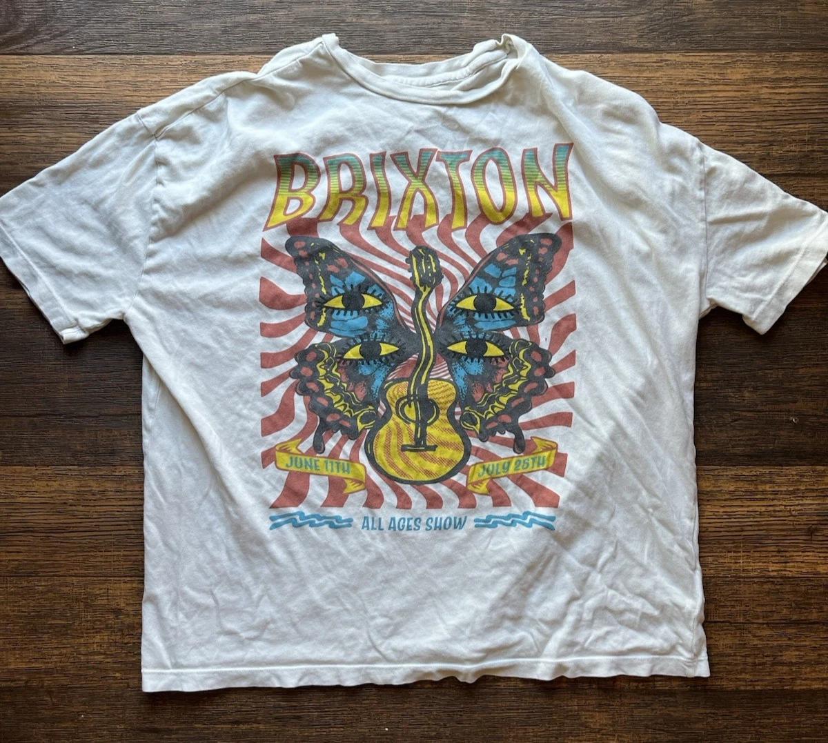 

Women s Brixton T-Shirt White Guitar Butterfly XS Hippie Festival Retro BOHO CA 4XL