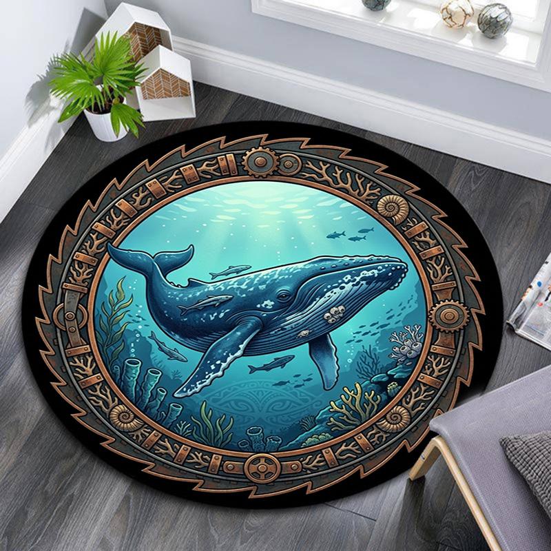 Whale Mechanical Window Round Area Rug Under Office Chairs Bedroom Living Room Home Decor