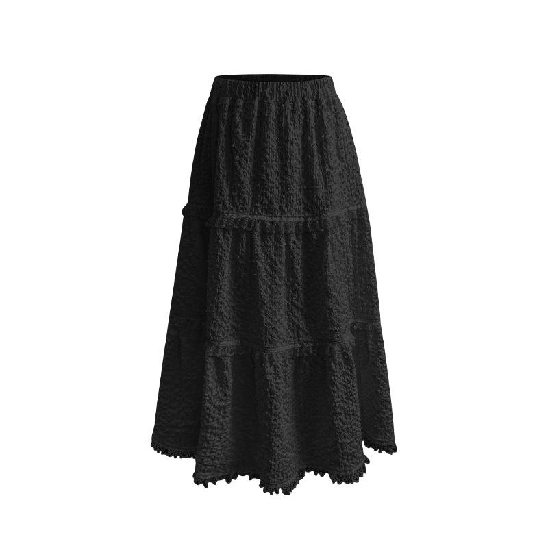 

2023 Осень/Зима Юбка миди А-силуэта с высокой талией, французской текстурой - Стройнящая и Универсальная One Size чёрный