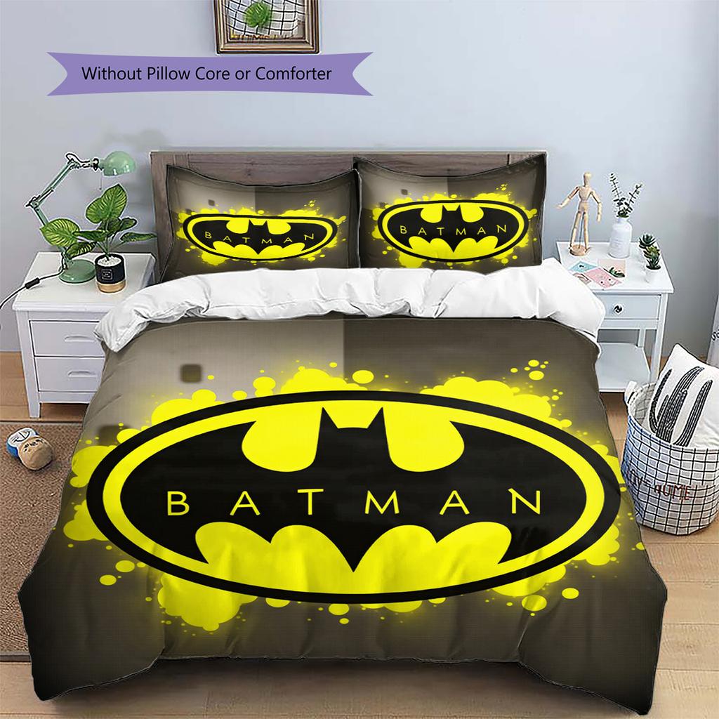 Batman Muster Bettwäsche Bettdecken-Set Heimdekoration Geschenk (1 Bettbezug + 2 Kissenbezüge (ohne Füllung))