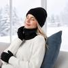 Outdoor Winter Gear for Cycling Travel Hat Scarf Gloves Set Adults, Cozy Knitted Hat, Warm Unisex Large Heads Neck Warmer Men Women Cold Weather