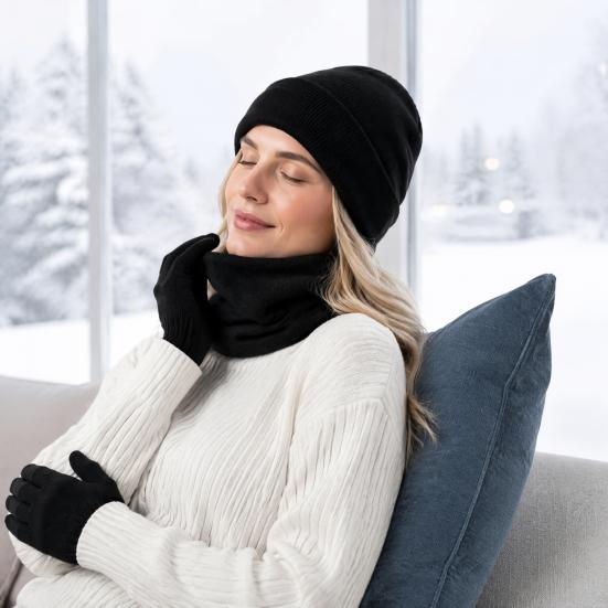 Outdoor Winter Gear for Cycling Travel Hat Scarf Gloves Set Adults, Cozy Knitted Hat, Warm Unisex Large Heads Neck Warmer Men Women Cold Weather