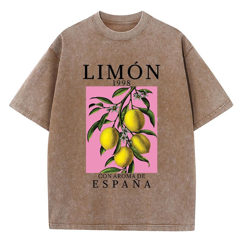 Lemon Con Aroma De Espana Prints Washed TShirts Womens Cotton Tops Comfortable Distressed ONeck Streetwear Summer Clothes