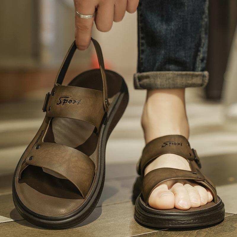 

Пляжная обувь из коровьей кожи в деловом стиле, сандалии с крокодиловым узором, вьетнамский мужской модный тренд, персонализированная повседневная мужская обувь для улицы 39 коричневый