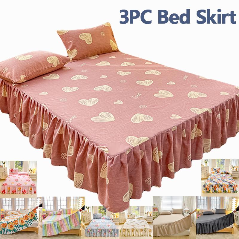 3pcs Bed Skirt Set Anti-slip Bed Skirt Bed Cover Full Bed Skirt Set Dust-proof Bed Sheet Bed Surround Bed Cover Mattress Protective Cover Bedding Set