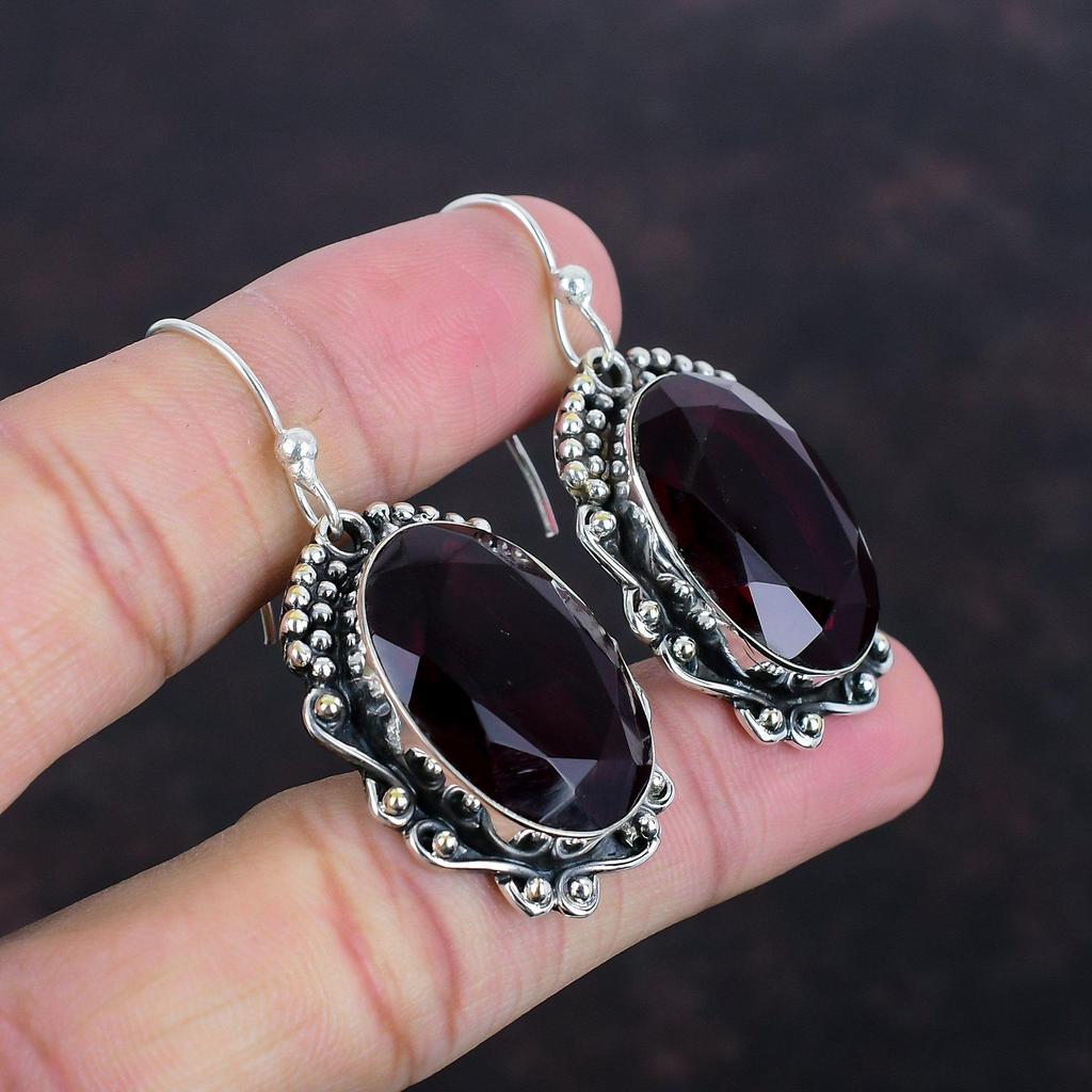 Náušnice s fazetovým granátem Mosambik Náušnice z pravého drahokamu Náušnice ze stříbra 925 Ručně vyráběné šperky Jedinečné náušnice s kapičkami Dárky pro ženy
