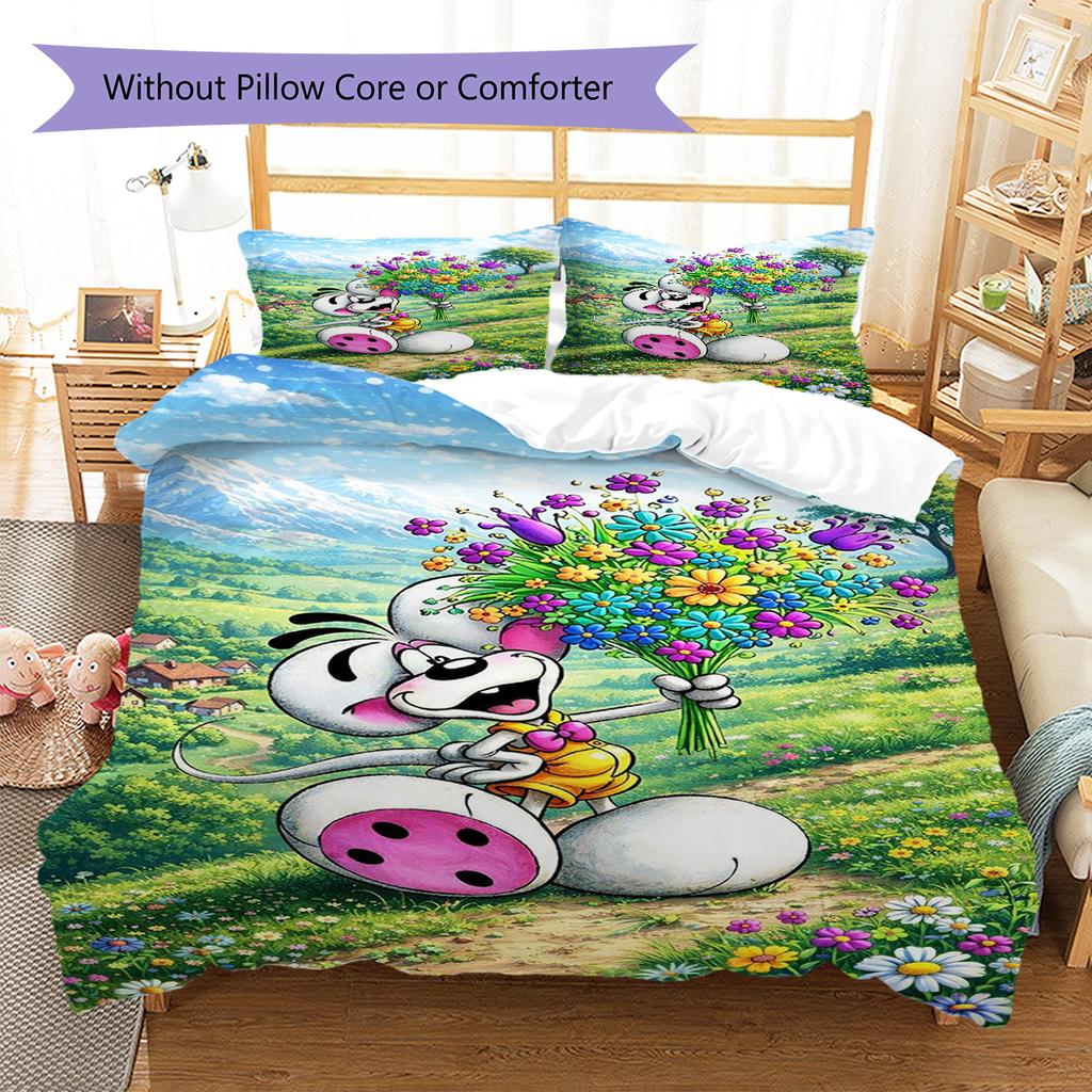 Diddl Pattern Bedding,Quilt Set Quilt Cover Pillowcase Home Birthday Gift (1 * Duvet Cover + 2 * Pillowcase, Without Core)