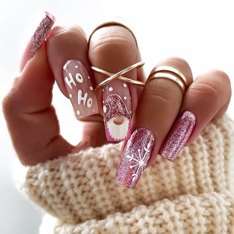 

Medium Cross-Border Purple Glitter Santa Claus Christmas False Nails