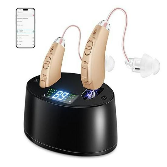 Bluetooth Двухушной слуховой аппарат с цифровым дисплеем и чистым высококачественным звуком