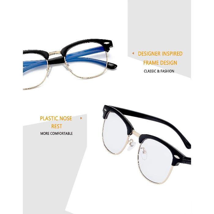 Blue Light Blocking Glasses for Women Men Semi-Rimless Frame Fake Nerd Eyeglasses