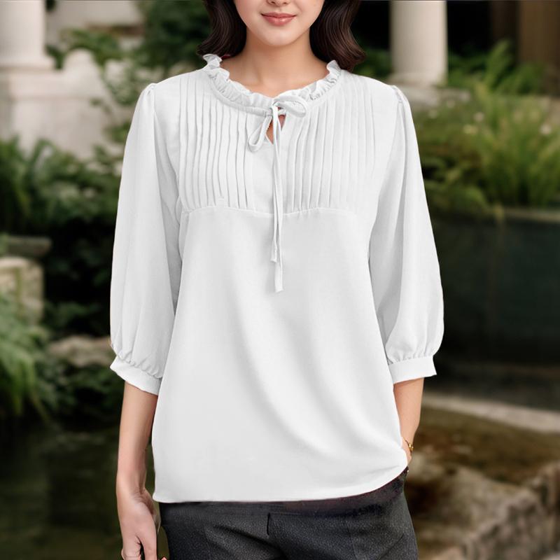 

ZANZEA Женская повседневная блузка с круглым вырезом, свободного кроя, с рукавами 3/4, однотонная 5XL белый