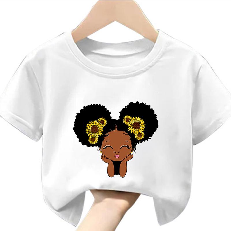 Funny Cute Cartoon African Girl Print Kids Clothes Fashion New Casual Boys TShirts Short Sleeve Soft polyester fabric summer