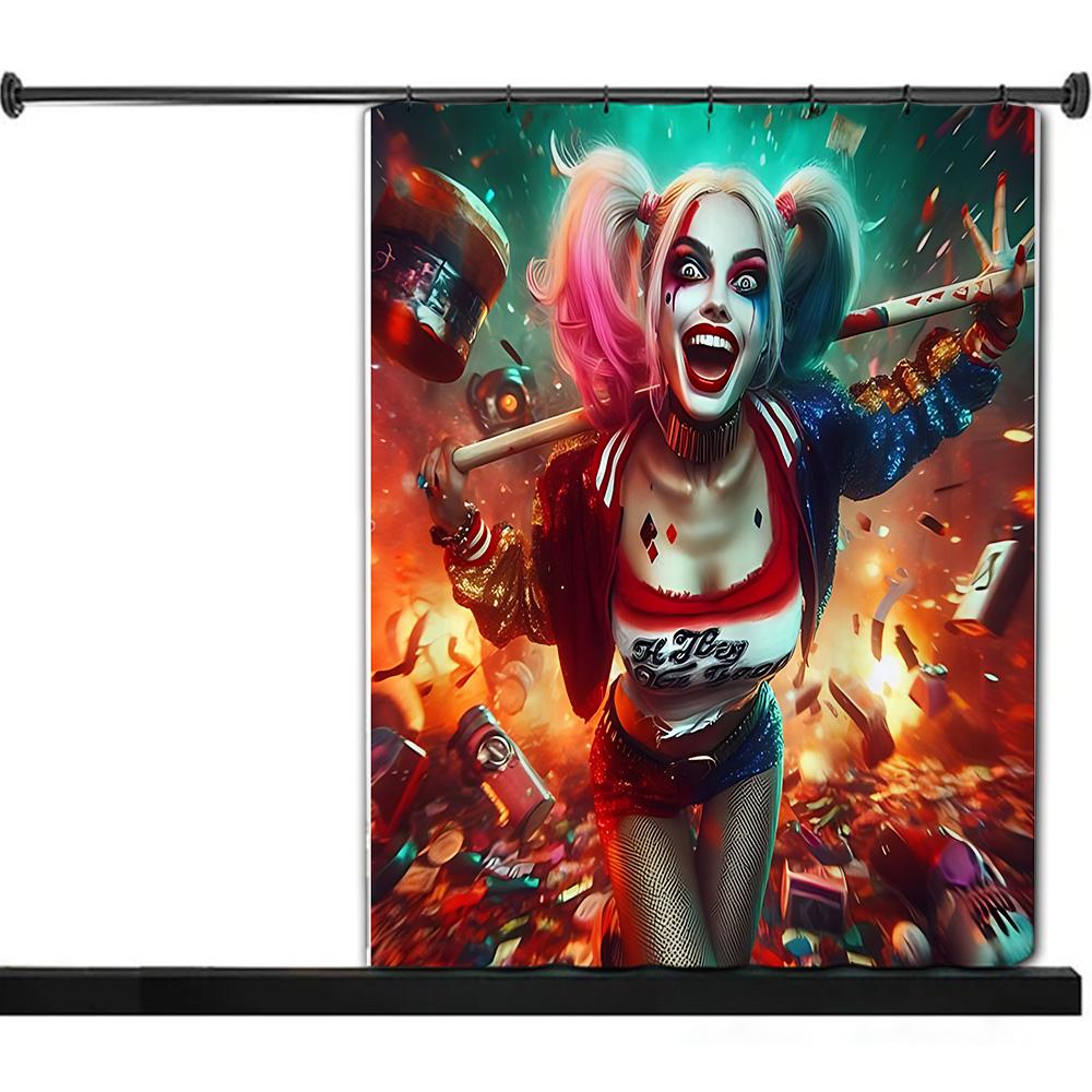 Tenda da Doccia Harley Quinn Tessuto in Poliestere Impermeabile Pittura Colorata Tende da Bagno Decorazione Bagno di Casa Tenda con Ganci